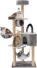 Multi-Level Cat Tower Cat Tree with Scratching Posts, Hammock, Condo, Jumping Platforms, 16.53 Lbs Load Capacity, 63" Tall Wooden Cat Condo Perch for Indoor Large/Small Cats (Silvery Grey)