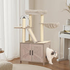 Amazon Basics Furniture Cat Tree with Litter Box Enclosure, Large Cat Tree with Scratching Posts, Sisal Pad, Cozy Perch and Hammock