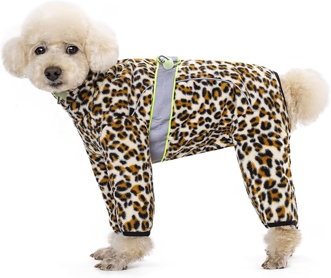 Dog Coats for Small Dogs with D-Ring, Polar Fleece Doggy Pajamas Bodysuit, Puppy Winter Jacket Sweater Vest, Zipper Up Four-Legged Warm Clothes Reflective