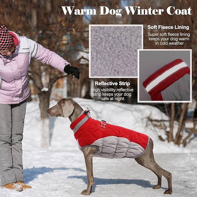 Lelepet Dog Coat Warm Dog Winter Coat Waterproof Dogs Jacket with Harness Built in Reflective Pet Fleece Vest Zip-Up Cold Weather Coats for Large Dogs Turtleneck & Windproof Coats Boston Terrier Red L