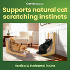 Cattasaurus Claw-Resistant L-Shaped Cat Scratcher, Premium 9mm Felt Wall Mount, 24" Height with Dangling Ball Toy, Vertical Scratching Post, Easy Assembly (Beige)