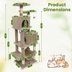 PETSITE 57-inch Modern Cat Tree, Multi-Level Cat Tower with 2 Comfy Condos, Sisal Scratching Posts, Plush Top Perch, Snug Hammock, and Dangling Balls, Ideal for Indoor Cats and Kittens (Coffee)