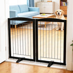 ZJSF Freestanding Dog Fence Indoor, Foldable Dog Gate for Doorways, Stairs or Hallways, Sturdy Wood Extra Wide Pet Gate with Support Feet for The House, Black, 24 "Height-2 Panels