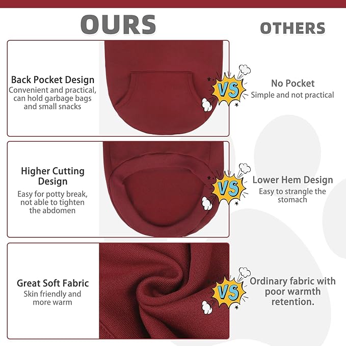 KOOLTAIL Dog Hoodie for Small Medium Dogs Cats,Soft&Warm Pet Sweater with Leash Hole and Pocket Boy Girl,Puppy Fall Winter Jacket Clothes,French Pitbull Cold Weather Coat Sweatshirt,Deep Red XS