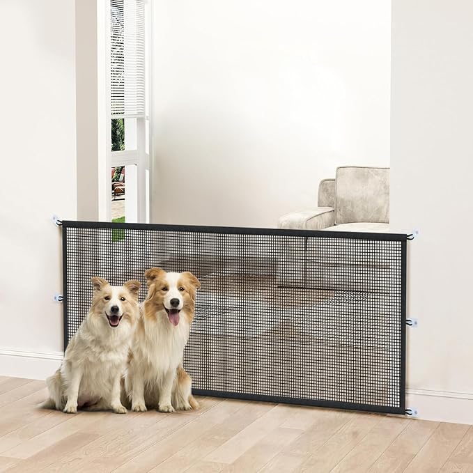 Dog Gate Indoor Pet Gates for Stairs: Dogs Screen Mesh Gate for The House Magic Gate for Kitchen Doorways Hallway Stairways Porch Yard 30 inch Tall, 55 inch Wide Fits 48''–52'' Openings