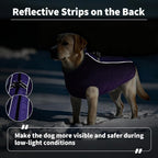 IDOMIK Warm Dog Coat with Harness, Waterproof Reflective Dog Jackets for Small Medium Large Dogs, Fleece High Collar Winter Jacket with Zipper, Pet Winter Snowsuit Clothes for Cold Weather,Purple L
