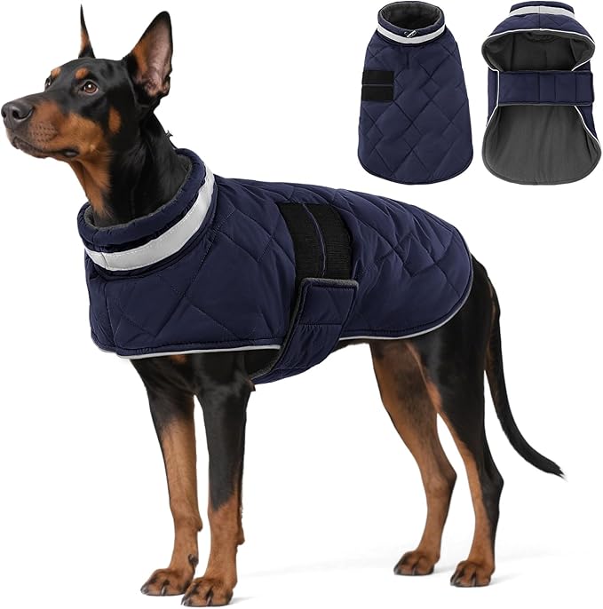 KAMA BRIDAL Dog Winter Coat Warm Padded Puppy Jacket Windproof Water Resistant Clothes for Small Medium Large Pets Christmas Sweater Outfit Vest(DarkBlue, 3XL)