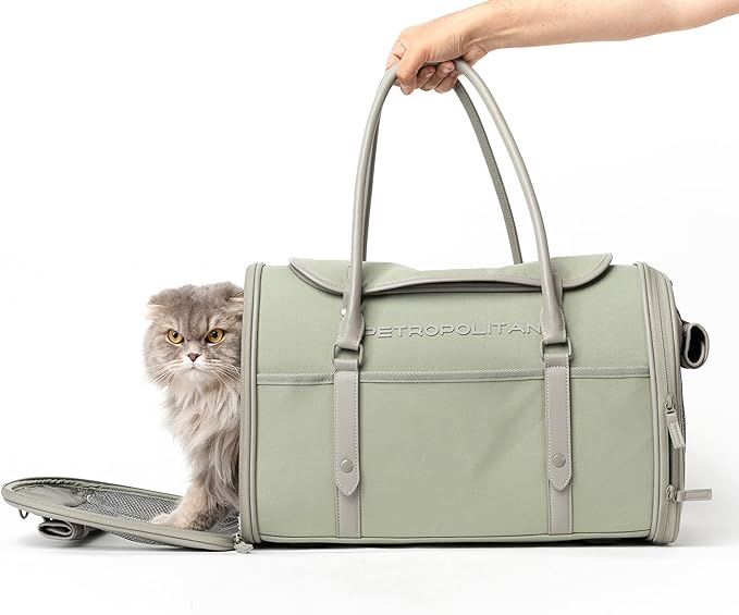 Soft-Sided Pet Carrier for Cats and Small Dogs – Stylish, Airline-Approved Travel Bag with Mesh Ventilation, Collapsible, Removable Pad and Safety Leash, Fits up to 16 lb