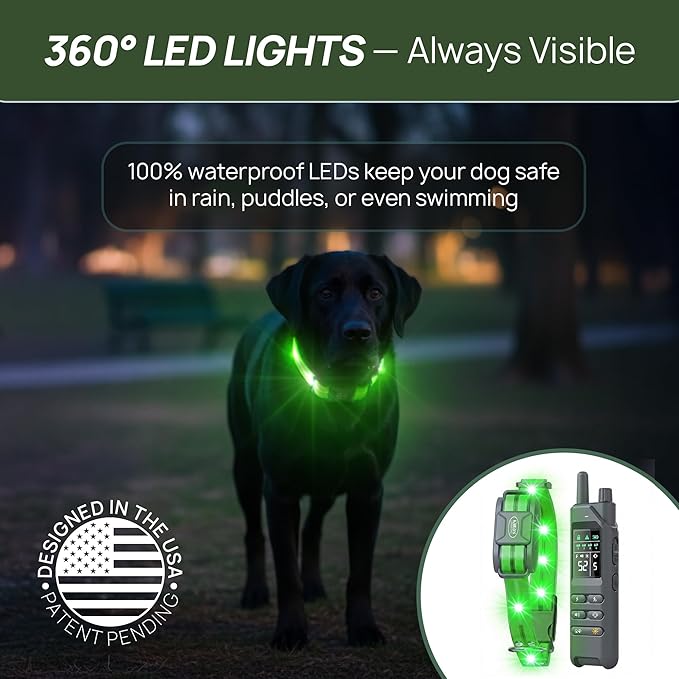 Dog Shock Collar (New Version) with 360° LED Lights – 4200FT Dog Training Collar with Remote, IPX8 Waterproof, Beep/Vibration/Safety Shock Modes, Rechargeable E-Collar for Dogs