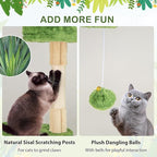 PETSITE 63 inch Tall Cat Tree, Multi-Level Aesthetic Stripped Cat Tower with Sisal Scratching Posts, 2 Condos, 2 Side Baskets, and 2 Dangling Balls, Indoor Green Cat Tree Tower for Indoor Cats
