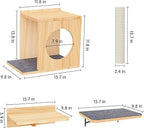 Wall Mounted Cat Tree 47” Tall, Cat Activity Tree Tower Set: Scratching Post, Climbing Step and Interior Bed Area, Wooden Handcrafed Cats Wall Shelves for Sleeping Playing Lounging Perching