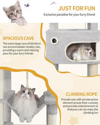 79.9 inch Cat Tree for Indoor Cats, Multi-Layer Scratching Post with Large Platform, 2 Caves, 7 Sisal Posts, Pompoms, Cat Basket, Hammock, Suitable for Cats, Light Grey MS20318LG