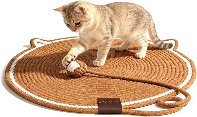 Cat Scratcher Mat, Natural Cotton Rope Cat Scratch Pad, 18.11'' Round Horizontal Floor Cat Scratching Pads for Indoor Cats, Cat Furniture Protector for Wall, Couch, Carpets, Sofas (white, Extra Large)