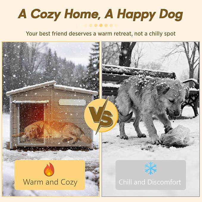 Outdoor Wooden Dog House for Small & Medium Dogs, Weatherproof Winter Dog Kennel with Openable Roof & Window, Chew-Resistant Frame, Cozy Indoor Shelter
