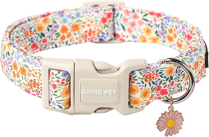 ARING PET Spring Summer Dog Collar-Cute Dog Collar for Small Dogs, Adjustable Cotton Floral Pet Collars Puppy Collar for Small Medium Large Dogs