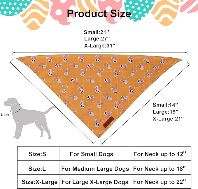 ADOGGYGO Easter Dog Bandanas, Bunny Egg Print Puppy Scarf, Premium Fabric, Adjustable Fit Happy Easter Bandanas for Extra Large Dogs (X-Large)