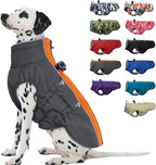 Medium Dog Winter Jacket, Warm Zip Up Snowsuit Dog Harness Vest, Reflective Water-Resistant Coat for Snow, Orange-Gray