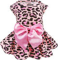 PUPTECK Print Dog Dress Pet Apparel with Cute Bowtie Puppy Clothes Outfit, Leopard Print, S