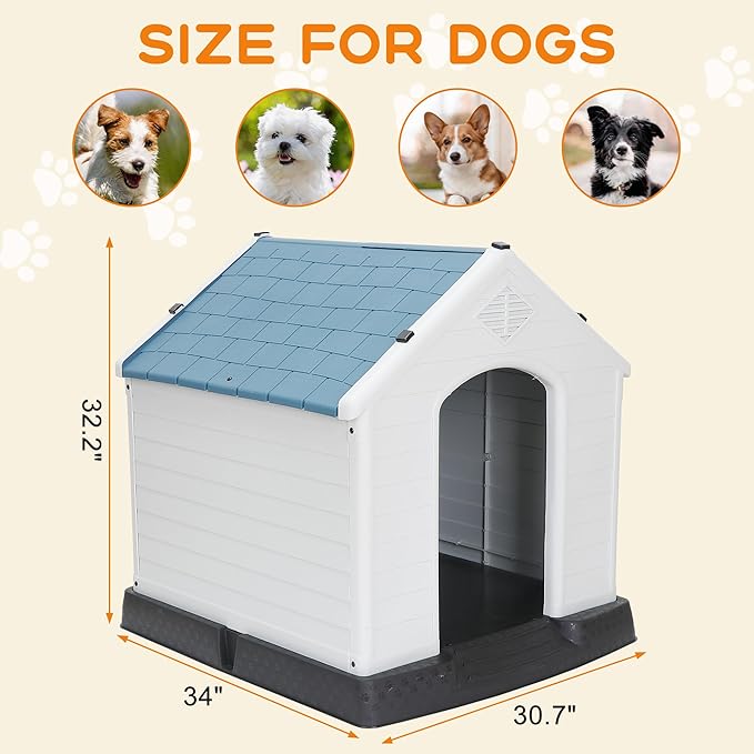 ZENY 34Inch Large Plastic Dog House - Water Resistant Dog Kennel for Small to Medium Sized Dogs All Weather Indoor Outdoor Doghouse Puppy Shelter
