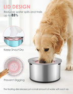 1Gallon Large Dog Water Bowl No Spill, [Anti Digging Lid & Rubber Bottom] Spill Proof Dog Bowl, Anti Splash Mess Dripless Slow Drinking Stainless Steel Water for Sloppy Messy Drinkers Car