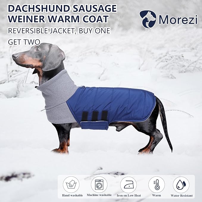 Dachshund Dog Coats Jacket fit for Dachshunds Corgi Weiner Reversible Winter Coat Padded Cotton Lining high Collar Dog Suit in Autumn Winter Navy S