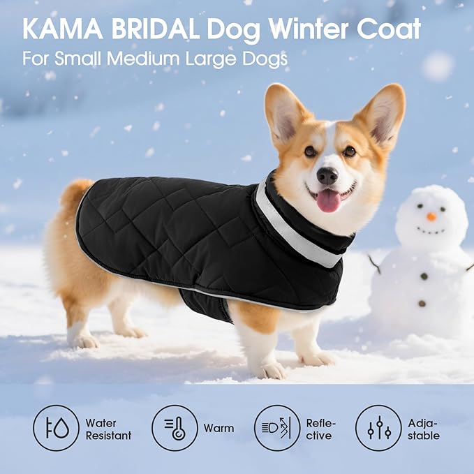 KAMA BRIDAL Dog Winter Coat Warm Padded Puppy Jacket Windproof Water Resistant Clothes for Small Medium Large Pets Christmas Sweater Outfit Vest(Black, 3XL)