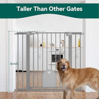 Babelio 36" Tall Auto Close Baby Gate with Cat Door,29-43" Metal Gate for Doorway,Stairs,House,Easy Walk Thru with pet Door,Includes 4 Wall Cups and 3 Extension Pieces,Gray