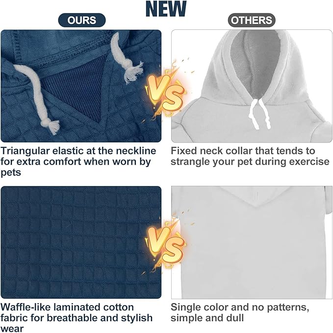 BEAUTYZOO Small Dog Hoodie Sweater with Pockets, Dog Clothes for Small Medium Dogs Boy Girl, Waffle-Like Laminated Cotton Pet Coats with Hat and Leash Hole, Navy Blue ML