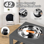 Metal Raised Dog Bowl, 10" Height Tall Elevate Dog Feeder Stand with 2 Stainless Steel 42oz Bowls & 16x24 Non-Slip Mat – Stronger Dogs Food & Water Bowl Stand (Grey)