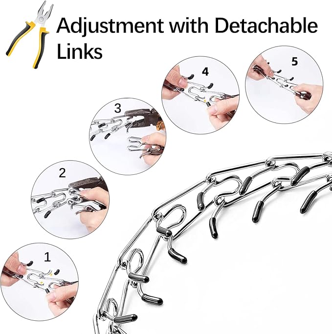 Dog Prong Collar, Adjustable Choke Collar for Dogs, High-Strength Metal Collar with Comfort Rubber Tips, for Small to Large Dogs, Gold