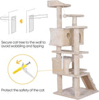 ZENY 55 inches Cat Tree with Sisal-Covered Scratching Posts and 2 Plush Rooms Cat Furniture for Kittens