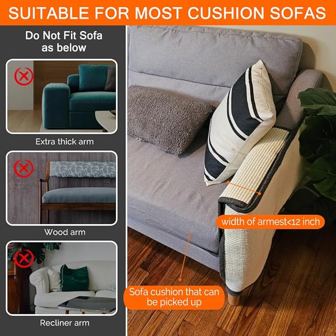 NATUYA Furniture Protectors from Cats-Cat Couch Protector Large Sisal Cat Scratching Mat-Protect Sofa Corner Cushion Chair (Sisal Armrest - Left)