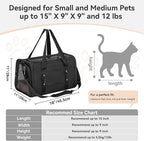 PETSFIT Soft-Sided Cat Carrier with Patented Safety Buckles, Lockable Zippers & Safety Tether,Escape-Resistant Travel Pet Carrier for Car Rides & Vet Visits, Airline Approved Under-Seat, Up to 12 lbs