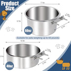 Stainless Steel Dog Bowls, 2 Pack No Spill Dog Crate Water and Food Bowls for Kennel Cage, Kennel Water Bowl Hanging Feeder Dish for Dogs Pets, 40oz & 60oz