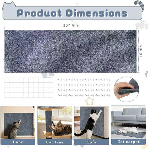 157.4"X15.8" Cat Scratch Furniture Protector, Anti Scratch Couch Protector from Cat Claws, Self-Adhesive Cat Scratching Pads, DIY Couch Cat Scratcher for Corner Sofa Wall & Door (Gray)