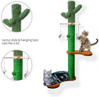 Meowoou Wall Mounted Cat Scratcher for Indoor Cats, 38 Inch Cat Wall Shelves with Scratching Posts and Pedal, Suitable for Adults Cats, Kitten and All Type of Cats Cactus