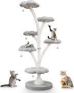 FKWin 71 Inch Tall Cat Tree, Flower Shape Scratching Post, Cat Scratcher, Cat Furniture for Indoor Cats, Kittens Pet House, Cat Bed with Hang Ball, Plush Cat Tower for Large and Small Cats(Gray)