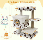 PETSITE 30-inch Small Cat Tree, Unique Cow Print Modern Cat Tree with Jute Scratching Posts, Comfy 2-Door Condo, Soft Upholstered Top Perch, Multiple Jumping Platforms, Ideal for Indoor Cats