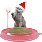 3in1 Cat Scratcher,Interactive Round Plastic Scratching Pad with Ball Track & Mouse, Engaging Puzzle for Indoor Adult Cats and Kittens-Pink