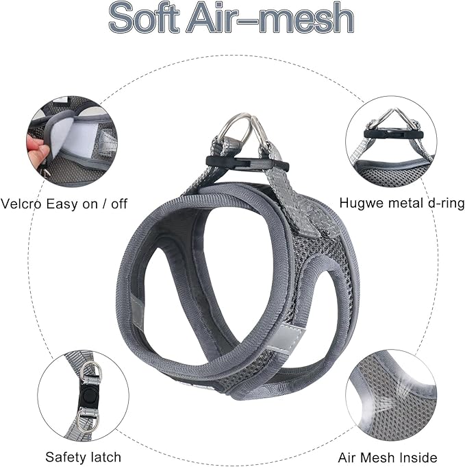 Dog Harness for Small Dogs and Leash Set, Honeycomb Grid, Reflective Lightweight Harness & Anti-Twist Pet Lead (Multi Color, Size: XS-S-M) (S, Grey)