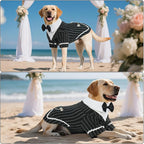 DENTRUN Dog Tuxedo Suit with Bow Tie - Formal Black & White Striped Pet Costume Shirt, Elegant Wedding Outfit Birthday Party Attire for Siberian Husky Border Collie Large Dogs, XL