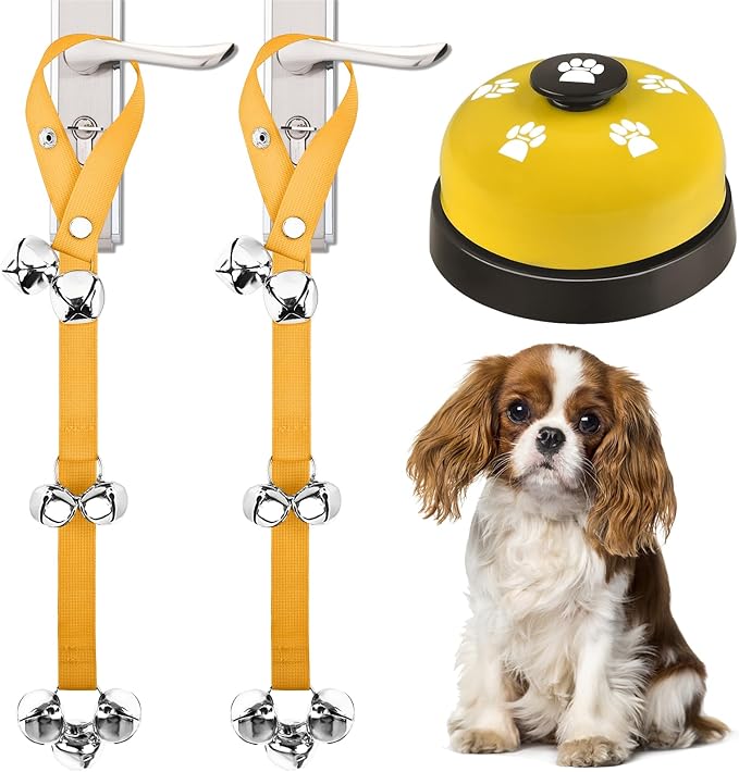 3 Pack Dog Doorbells, Pet Training Bells for Go Outside Potty Training and Communication Device Large Loud Dog Bell Cat Puppy Interactive Toys Adjustable Strap Door Bell (Yellow)