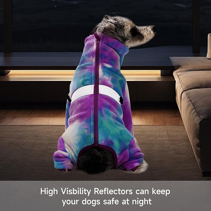 Dog Coats for Small Dogs, Polar Fleece Dog Pajamas Bodysuit, Puppy Onesies Tie Dye Jumpsuits, Dogs Warm Clothes Four-Legged, Doggie Fullbody Winter Jacket Vest