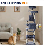 71in Extra Large Cat Tree Tower, Multi-Level Tall Cat Tower with Scratching Post/Hammock/Plush Condo/Pompoms/Wide Base, Heavy Duty Cats Tree for 20lb+ Large Adult Cats/Kittens, Grey