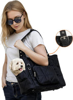 Dog Purse Carriers for Small Dogs and Cats Up to 10 lbs,Puppy Carrier with Pockets,Adjustable Shoulder Strap,Hard Bottom Support,Fuffy Tote Bag for Travel