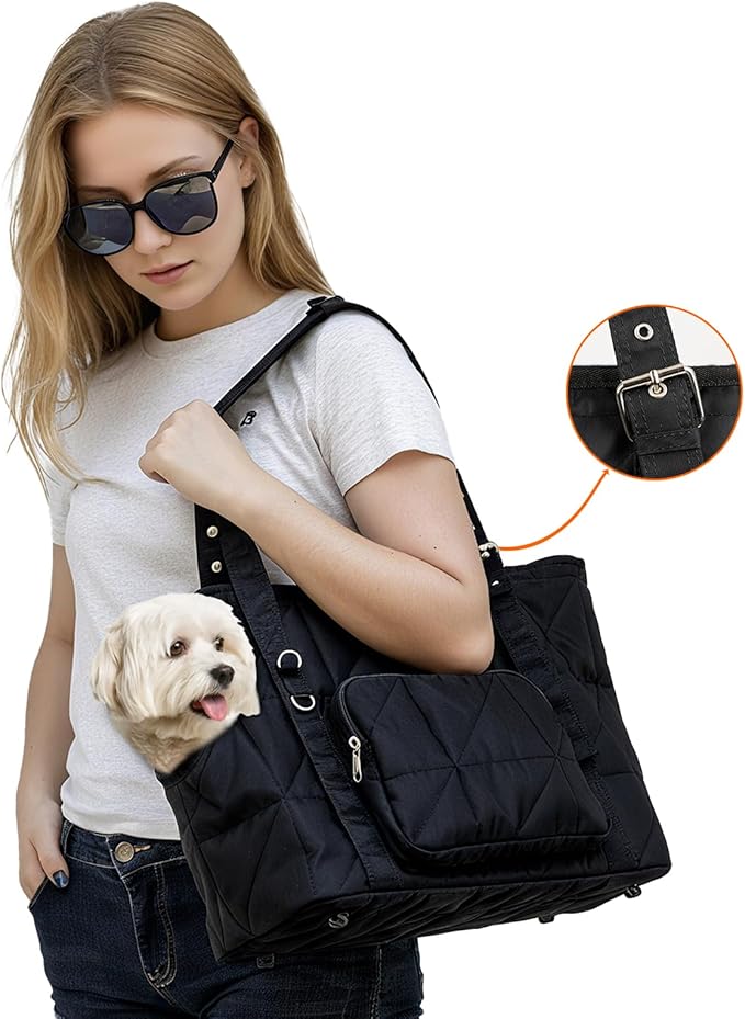 Dog Purse Carriers for Small Dogs and Cats Up to 10 lbs,Puppy Carrier with Pockets,Adjustable Shoulder Strap,Hard Bottom Support,Fuffy Tote Bag for Travel