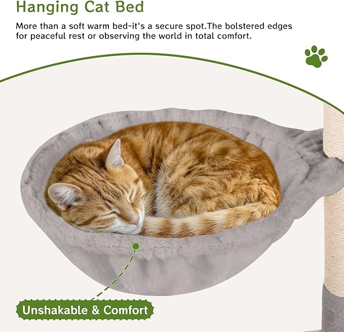 68-Inch Cat Tree Tower for Large Cats, Climbing Tower for Indoor Adult Cats,Activity Center,5 Scratching Posts, 2 Perches, 2 Caves, Hammock (Light Gray)