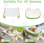cat Window Perch for Indoor Cats Large Window Hammock with Washable Cover Suitable for All Seasons cat Window Bed for Adults Cats and Kittens(White and Green)
