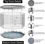 PJYuCien Dog Playpen with Top Cover and Bottom Pad - Metal Foldable Exercise Pen, 8 Panels 42" H x 24" W Indoor Outdoor Pet Fence Puppy Crate Kennel, Gray