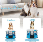Portable Pet Playpen with Waterproof pad,Collapsible Crates Kennel Playpen for Dog cat and Rabbit &Travel playpen Outdoor or Indoor (Large（35.4" L x 27.6" W x 23.6" H）, Clear Blue)
